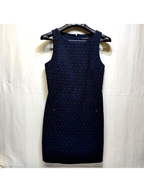 Banana Republic Jacquard Sheath Dress Size 4 Sleeveless Knee Length Lined Navy
